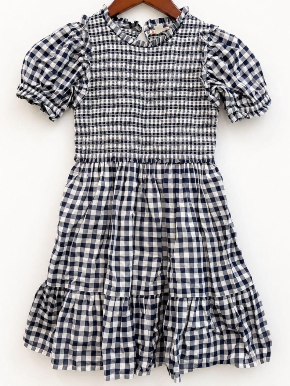 Crewcuts J.Crew Dress Girls Gingham Smocked Puff Sleeve Spring Summer Size 8 8Y